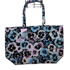 Retired Vera Bradley Grand Tote Bag Set Quilted Plum Pansies Blue Purple NEW NWT